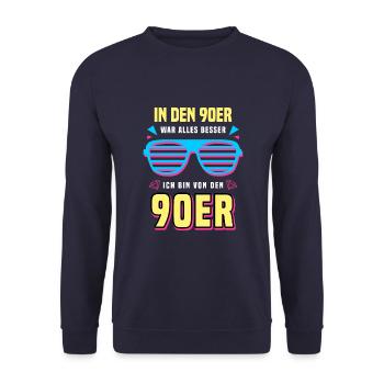 90er Jahre Mottoparty 1990er Neunziger Kostüm - Unisex Pullover - Navy - Vorne - Alina (178cm) & Michal (187cm)