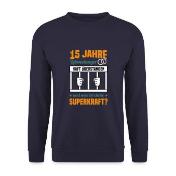 Hochzeitstag Jubiläum Verheiratet Ehe Ehemann - Unisex Pullover - Navy - Vorne - Alina (178cm) & Michal (187cm)