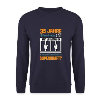 Hochzeitstag Jubiläum Verheiratet Ehe Ehemann - Unisex Pullover - Navy - Vorne - Alina (178cm) & Michal (187cm)