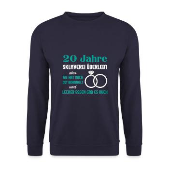 Hochzeitstag Jubiläum Verheiratet Ehe Ehemann - Unisex Pullover - Navy - Vorne - Alina (178cm) & Michal (187cm)