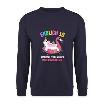 Endlich 18 Aber Meine Eltern Wohnen Noch Bei Mir - Unisex Pullover - Navy - Vorne - Alina (178cm) & Michal (187cm)