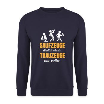 Saufzeuge Ähnlich Wie Ein Trauzeuge - Unisex Pullover - Navy - Vorne - Alina (178cm) & Michal (187cm)