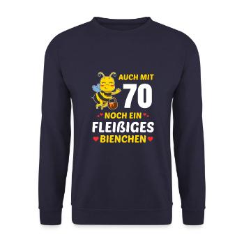 Imker 70. Geburtstag Bienen Fleißiges Bienchen - Unisex Pullover - Navy - Vorne - Alina (178cm) & Michal (187cm)