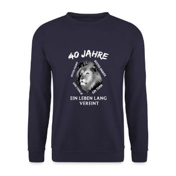 40. Geburtstag Sternzeichen Horoskop Löwe - Unisex Pullover - Navy - Vorne - Alina (178cm) & Michal (187cm)