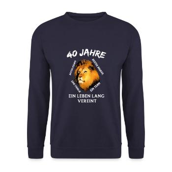 40. Geburtstag Sternzeichen Horoskop Löwe - Unisex Pullover - Navy - Vorne - Alina (178cm) & Michal (187cm)
