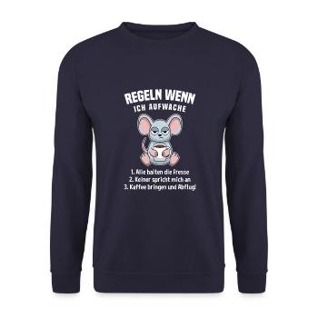 Maus Morgenmuffel Kaffee Regeln Wenn Ich Aufwache - Unisex Pullover - Navy - Vorne - Alina (178cm) & Michal (187cm)