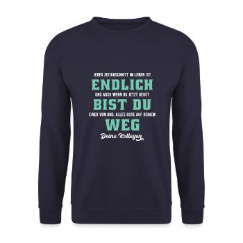 Arbeitskollege Jobwechsel Ruhestand Abschied - Unisex Pullover - Navy - Vorne - Alina (178cm) & Michal (187cm)