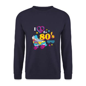 80er Jahre Mottoparty 1980er Achtziger Kostüm - Unisex Pullover - Navy - Vorne - Alina (178cm) & Michal (187cm)