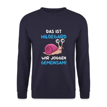 Das Ist Hildegard Wir Joggen Gemeinsam Laufsport - Unisex Pullover - Navy - Vorne - Alina (178cm) & Michal (187cm)