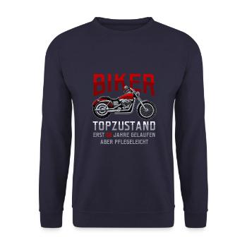50. Geburtstag Biker Motorradfahrer Motorrad - Unisex Pullover - Navy - Vorne - Alina (178cm) & Michal (187cm)