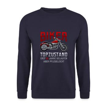 50. Geburtstag Biker Motorradfahrer Motorrad - Unisex Pullover - Navy - Vorne - Alina (178cm) & Michal (187cm)