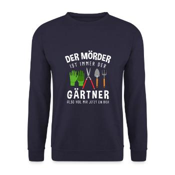 Garten Outfit Der Mörder ist immer der Gärtner - Unisex Pullover - Navy - Vorne - Alina (178cm) & Michal (187cm)
