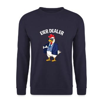 Eier Dealer Huhn Hühnerhalter Hühner - Unisex Pullover - Navy - Vorne - Alina (178cm) & Michal (187cm)