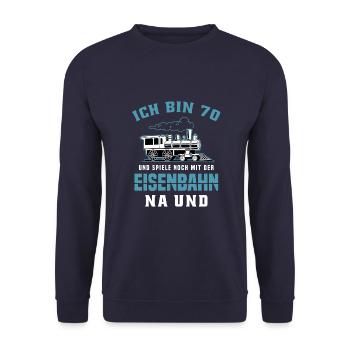 Dampfzug Zugführer Lokomotive 70 Geburtstag - Unisex Pullover - Navy - Vorne - Alina (178cm) & Michal (187cm)