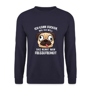 Fressefreiheit Tier Gesichtsausdruck Motiv - Unisex Pullover - Navy - Vorne - Alina (178cm) & Michal (187cm)