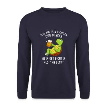 Ich Bin Kein Dichter Und Denker Biertrinker - Unisex Pullover - Navy - Vorne - Alina (178cm) & Michal (187cm)