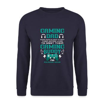 Gamer Father Offspring Baby Child Gamer Joystick - Unisex Sweatshirt - navy - Front - Alina (178cm) & Michal (187cm)