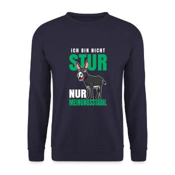 Ich Bin Nicht Stur Nur Meinungsstabil Sturer Esel - Unisex Pullover - Navy - Vorne - Alina (178cm) & Michal (187cm)