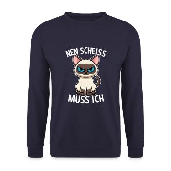 Nen Scheiss muss ich Katze Frecher Spruch - Unisex Pullover - Navy - Vorne - Alina (178cm) & Michal (187cm)