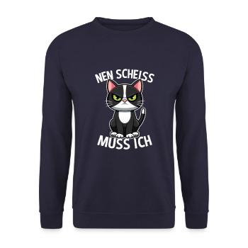 Nen Scheiss muss ich Katze Frecher Spruch - Unisex Pullover - Navy - Vorne - Alina (178cm) & Michal (187cm)