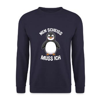 Nen Scheiss muss ich Pinguin Frecher Spruch - Unisex Pullover - Navy - Vorne - Alina (178cm) & Michal (187cm)