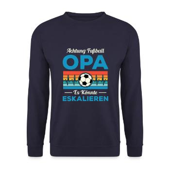 Fußball Opa Es Könnte Eskalieren Opi Sport - Unisex Pullover - Navy - Vorne - Alina (178cm) & Michal (187cm)