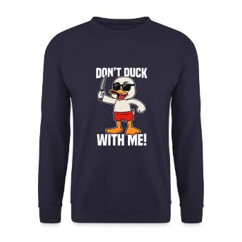 Don't Duck With Me! Naughty Cartoon Duck - Unisex Sweatshirt - navy - Front - Alina (178cm) & Michal (187cm)