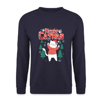 Merry Catmas cat Christmas gift - Unisex Sweatshirt - navy - Front - Alina (178cm) & Michal (187cm)