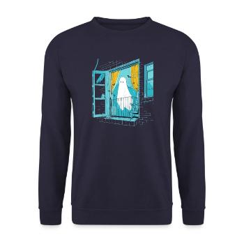 Spooky Ghost in the Window, Boo in the Window - Unisex Pullover - Navy - Vorne - Alina (178cm) & Michal (187cm)