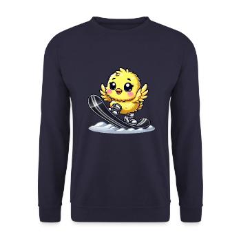 Süßes Huhn Snowboard Cartoon Wintersport - Unisex Pullover - Navy - Vorne - Alina (178cm) & Michal (187cm)