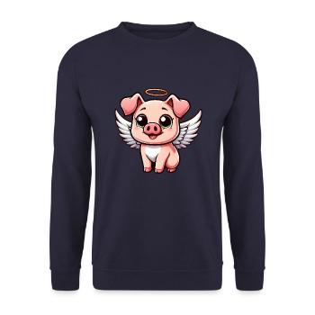 Süßes Ferkel Engel mit Flügel Cartoon - Unisex Pullover - Navy - Vorne - Alina (178cm) & Michal (187cm)