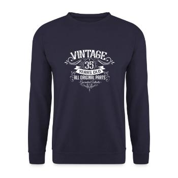 35. Geburtstag Vintage seit 35 Jahren - Unisex Pullover - Navy - Vorne - Alina (178cm) & Michal (187cm)