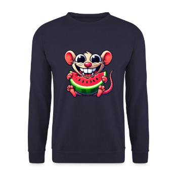Cute Mouse Fruit Cartoon Water Melon Rodent - Unisex Sweatshirt - navy - Front - Alina (178cm) & Michal (187cm)