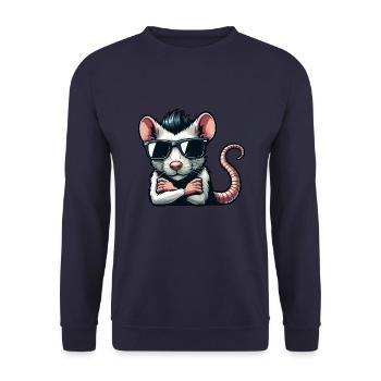 Coole Ratte Maus Sonnenbrille 50er Jahre 60er - Unisex Pullover - Navy - Vorne - Alina (178cm) & Michal (187cm)