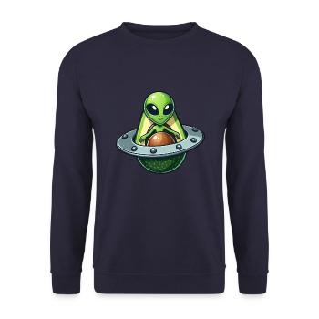 Lustiger Avocado Alien skurriles UFO Design - Unisex Pullover - Navy - Vorne - Alina (178cm) & Michal (187cm)