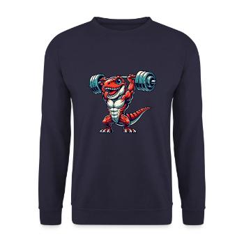 Dino Trex Training Hantel Lustig Starke Fitness - Unisex Pullover - Navy - Vorne - Alina (178cm) & Michal (187cm)