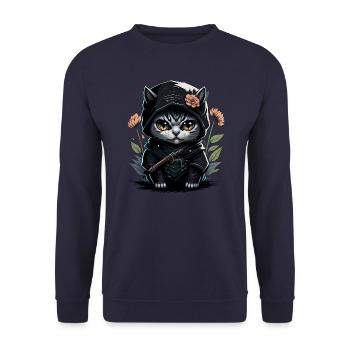 Le chat ninja : un combattant invincible - Sweat-shirt Unisexe - marine - Devant - Alina (178cm) & Michal (187cm)