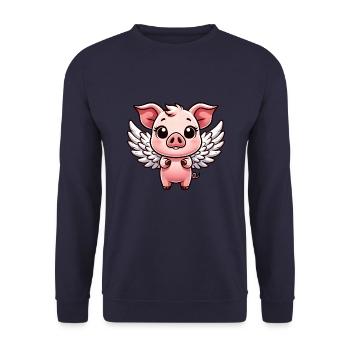 mignon cochon ange halo ailes de dessin animé - Sweat-shirt Unisexe - marine - Devant - Alina (178cm) & Michal (187cm)