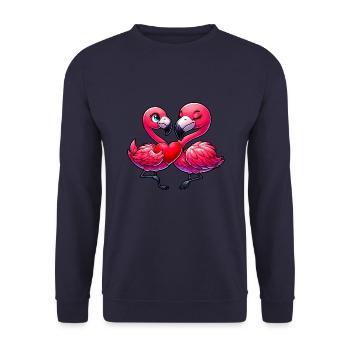 Flamingo Herz Liebe Valentinstag Romantik - Unisex Pullover - Navy - Vorne - Alina (178cm) & Michal (187cm)