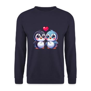 Penguin Love Valentine's Day Heart Friendship - Unisex Sweatshirt - navy - Front - Alina (178cm) & Michal (187cm)