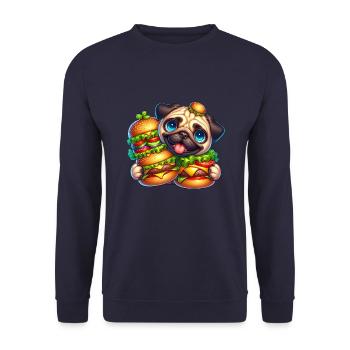 Drôle de carlin burger fast-food avec chapeau - Sweat-shirt Unisexe - marine - Devant - Alina (178cm) & Michal (187cm)