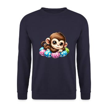 Cute Monkey Easter Eggs Easter Chilling Cartoon - Unisex Sweatshirt - navy - Front - Alina (178cm) & Michal (187cm)