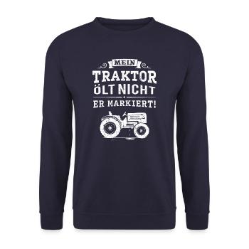 Traktor ölt nicht, er markiert! Schlepper Trecker - Unisex Pullover - Navy - Vorne - Alina (178cm) & Michal (187cm)