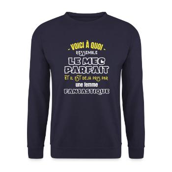 Cadeau Saint valentin homme Mec parfait déjà pris - Sweat-shirt Unisexe - marine - Devant - Alina (178cm) & Michal (187cm)
