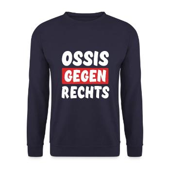 Ossis Gegen Rechts - Rechts Nein Danke - Unisex Pullover - Navy - Vorne - Alina (178cm) & Michal (187cm)