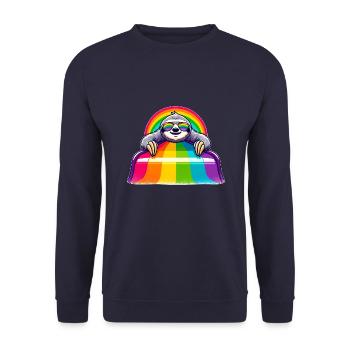 LGBTQ Pride Sloth Rainbow Playground - Unisex Sweatshirt - navy - Front - Alina (178cm) & Michal (187cm)