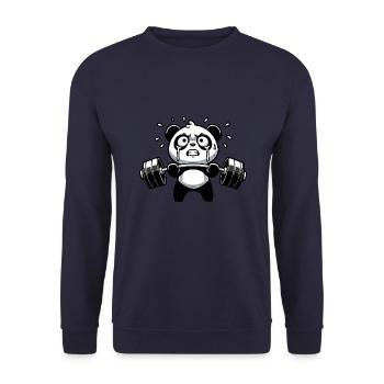 Cute Panda Barbell Workout Cartoon - Unisex Sweatshirt - navy - Front - Alina (178cm) & Michal (187cm)