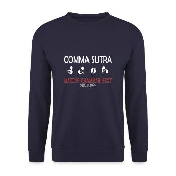 Funny Pun Comma Sutra - Unisex Sweatshirt - navy - Front - Alina (178cm) & Michal (187cm)