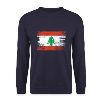 Libanon Flagge Grunge - Unisex Pullover - Navy - Vorne - Alina (178cm) & Michal (187cm)