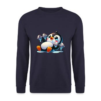 Funny Penguin with Dumbbell Fitness Cartoon - Unisex Sweatshirt - navy - Front - Alina (178cm) & Michal (187cm)